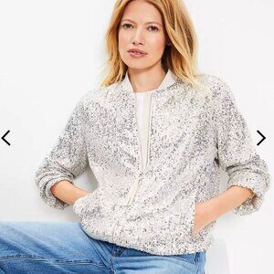 LOFT Sequin Bomber Jacket NWT Size L Sparkle Bling NEW